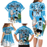 Custom Argentina Football 2024 Family Matching Long Sleeve Bodycon Dress and Hawaiian Shirt Vamos La Seleccion We Are The Champions - Wonder Print Shop