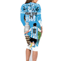 Custom Argentina Football 2024 Family Matching Long Sleeve Bodycon Dress and Hawaiian Shirt Vamos La Seleccion We Are The Champions - Wonder Print Shop