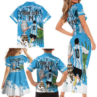 Custom Argentina Football 2024 Family Matching Short Sleeve Bodycon Dress and Hawaiian Shirt Vamos La Seleccion We Are The Champions - Wonder Print Shop