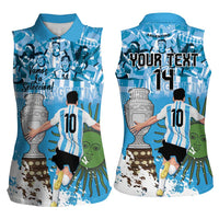 Custom Argentina Football 2024 Women Sleeveless Polo Shirt Vamos La Seleccion We Are The Champions - Wonder Print Shop