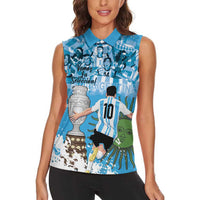 Custom Argentina Football 2024 Women Sleeveless Polo Shirt Vamos La Seleccion We Are The Champions - Wonder Print Shop