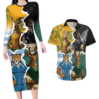 Personalised Rugby 2025 Championship Couples Matching Long Sleeve Bodycon Dress and Hawaiian Shirt Southern Hemisphere Countries Mascots - Wonder Print Shop