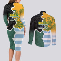 Personalised Rugby 2025 Championship Couples Matching Long Sleeve Bodycon Dress and Long Sleeve Button Shirt Southern Hemisphere Countries Mascots - Wonder Print Shop
