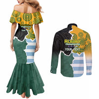 Personalised Rugby 2025 Championship Couples Matching Mermaid Dress and Long Sleeve Button Shirt Southern Hemisphere Countries Mascots - Wonder Print Shop