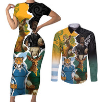 Personalised Rugby 2025 Championship Couples Matching Short Sleeve Bodycon Dress and Long Sleeve Button Shirt Southern Hemisphere Countries Mascots - Wonder Print Shop