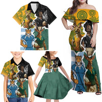 Personalised Rugby 2025 Championship Family Matching Off Shoulder Maxi Dress and Hawaiian Shirt Southern Hemisphere Countries Mascots - Wonder Print Shop