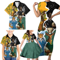 Personalised Rugby 2025 Championship Family Matching Short Sleeve Bodycon Dress and Hawaiian Shirt Southern Hemisphere Countries Mascots - Wonder Print Shop