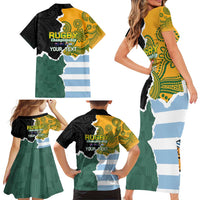 Personalised Rugby 2025 Championship Family Matching Short Sleeve Bodycon Dress and Hawaiian Shirt Southern Hemisphere Countries Mascots - Wonder Print Shop