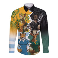 Personalised Rugby 2025 Championship Long Sleeve Button Shirt Southern Hemisphere Countries Mascots - Wonder Print Shop