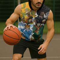 Personalised Rugby 2025 Championship Sleeveless Zip Hoodie Southern Hemisphere Countries Mascots - Wonder Print Shop