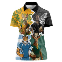 Personalised Rugby 2025 Championship Women Polo Shirt Southern Hemisphere Countries Mascots - Wonder Print Shop