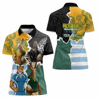 Personalised Rugby 2025 Championship Women Polo Shirt Southern Hemisphere Countries Mascots - Wonder Print Shop
