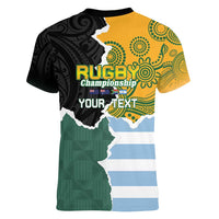 Personalised Rugby 2025 Championship Women V-Neck T-Shirt Southern Hemisphere Countries Mascots - Wonder Print Shop