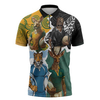 Personalised Rugby 2025 Championship Zipper Polo Shirt Southern Hemisphere Countries Mascots - Wonder Print Shop
