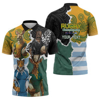 Personalised Rugby 2025 Championship Zipper Polo Shirt Southern Hemisphere Countries Mascots - Wonder Print Shop