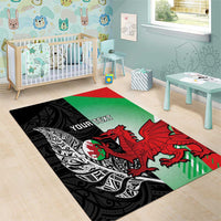 New Zealand and Wales Rugby Custom Area Rug Aotearoa All Black Combine Welsh Dragon - Wonder Print Shop