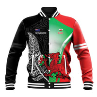New Zealand and Wales Rugby Custom Baseball Jacket Aotearoa All Black Combine Welsh Dragon - Wonder Print Shop