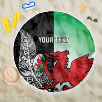New Zealand and Wales Rugby Custom Beach Blanket Aotearoa All Black Combine Welsh Dragon - Wonder Print Shop
