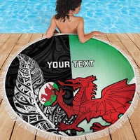 New Zealand and Wales Rugby Custom Beach Blanket Aotearoa All Black Combine Welsh Dragon - Wonder Print Shop