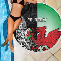 New Zealand and Wales Rugby Custom Beach Blanket Aotearoa All Black Combine Welsh Dragon - Wonder Print Shop