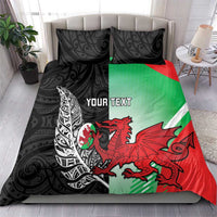 New Zealand and Wales Rugby Custom Bedding Set Aotearoa All Black Combine Welsh Dragon - Wonder Print Shop