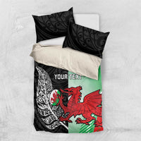 New Zealand and Wales Rugby Custom Bedding Set Aotearoa All Black Combine Welsh Dragon - Wonder Print Shop