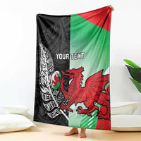 New Zealand and Wales Rugby Custom Blanket Aotearoa All Black Combine Welsh Dragon - Wonder Print Shop