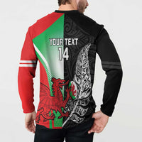 New Zealand and Wales Rugby Custom Button Sweatshirt Aotearoa All Black Combine Welsh Dragon - Wonder Print Shop
