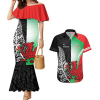 New Zealand and Wales Rugby Custom Couples Matching Mermaid Dress and Hawaiian Shirt Aotearoa All Black Combine Welsh Dragon - Wonder Print Shop