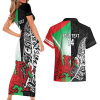 New Zealand and Wales Rugby Custom Couples Matching Short Sleeve Bodycon Dress and Hawaiian Shirt Aotearoa All Black Combine Welsh Dragon - Wonder Print Shop