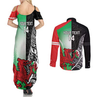New Zealand and Wales Rugby Custom Couples Matching Summer Maxi Dress and Long Sleeve Button Shirt Aotearoa All Black Combine Welsh Dragon - Wonder Print Shop