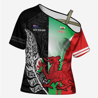 New Zealand and Wales Rugby Custom Cross Shoulder Shirt Aotearoa All Black Combine Welsh Dragon - Wonder Print Shop