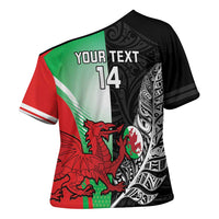 New Zealand and Wales Rugby Custom Cross Shoulder Shirt Aotearoa All Black Combine Welsh Dragon - Wonder Print Shop