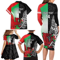 New Zealand and Wales Rugby Custom Family Matching Long Sleeve Bodycon Dress and Hawaiian Shirt Aotearoa All Black Combine Welsh Dragon - Wonder Print Shop