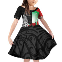 New Zealand and Wales Rugby Custom Family Matching Off Shoulder Short Dress and Hawaiian Shirt Aotearoa All Black Combine Welsh Dragon - Wonder Print Shop