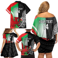 New Zealand and Wales Rugby Custom Family Matching Off Shoulder Short Dress and Hawaiian Shirt Aotearoa All Black Combine Welsh Dragon - Wonder Print Shop