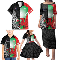 New Zealand and Wales Rugby Custom Family Matching Puletasi and Hawaiian Shirt Aotearoa All Black Combine Welsh Dragon - Wonder Print Shop