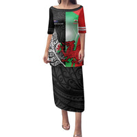 New Zealand and Wales Rugby Custom Family Matching Puletasi and Hawaiian Shirt Aotearoa All Black Combine Welsh Dragon - Wonder Print Shop