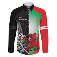 New Zealand and Wales Rugby Custom Family Matching Short Sleeve Bodycon Dress and Hawaiian Shirt Aotearoa All Black Combine Welsh Dragon - Wonder Print Shop