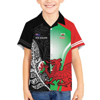 New Zealand and Wales Rugby Custom Family Matching Short Sleeve Bodycon Dress and Hawaiian Shirt Aotearoa All Black Combine Welsh Dragon - Wonder Print Shop