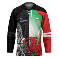New Zealand and Wales Rugby Custom Hockey Jersey Aotearoa All Black Combine Welsh Dragon - Wonder Print Shop
