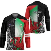 New Zealand and Wales Rugby Custom Hockey Jersey Aotearoa All Black Combine Welsh Dragon - Wonder Print Shop