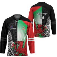 New Zealand and Wales Rugby Custom Hockey Jersey Aotearoa All Black Combine Welsh Dragon - Wonder Print Shop