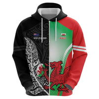 New Zealand and Wales Rugby Custom Hoodie Aotearoa All Black Combine Welsh Dragon - Wonder Print Shop