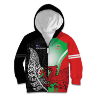 New Zealand and Wales Rugby Custom Kid Hoodie Aotearoa All Black Combine Welsh Dragon - Wonder Print Shop