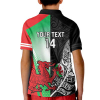 New Zealand and Wales Rugby Custom Kid Polo Shirt Aotearoa All Black Combine Welsh Dragon - Wonder Print Shop