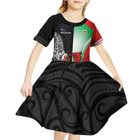 New Zealand and Wales Rugby Custom Kid Short Sleeve Dress Aotearoa All Black Combine Welsh Dragon - Wonder Print Shop