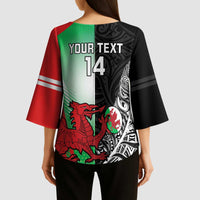 New Zealand and Wales Rugby Custom Kimono Sleeve Blouse Aotearoa All Black Combine Welsh Dragon - Wonder Print Shop