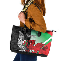 New Zealand and Wales Rugby Custom Leather Tote Bag Aotearoa All Black Combine Welsh Dragon - Wonder Print Shop
