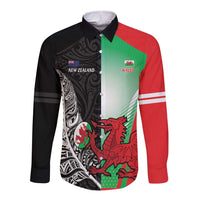 New Zealand and Wales Rugby Custom Long Sleeve Button Shirt Aotearoa All Black Combine Welsh Dragon - Wonder Print Shop